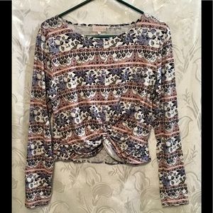 Urban Girl Floral Long Sleeve Crop Top W/ Knot